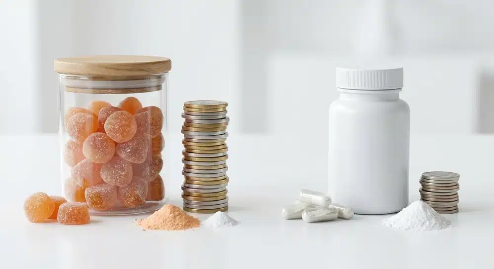cost-per-delivered-active-gummies-vs-capsules cost per delivered active dose gummies vs capsules supplement manufacturing