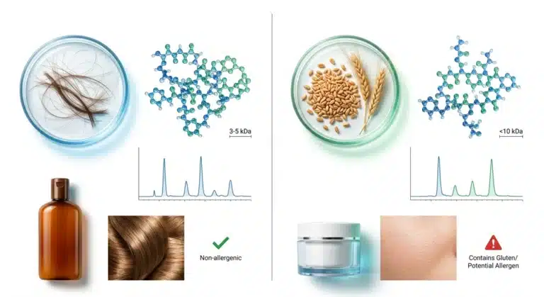 Hydrolyzed keratin vs hydrolyzed wheat protein technical comparison for hair protein formulation