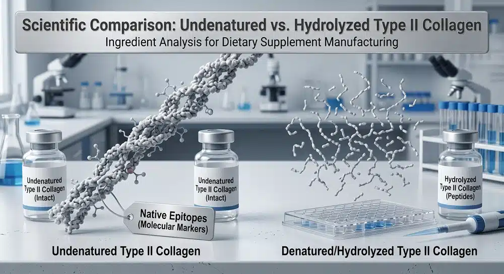 Undenatured collagen type II vs denatured collagen type II structure comparison