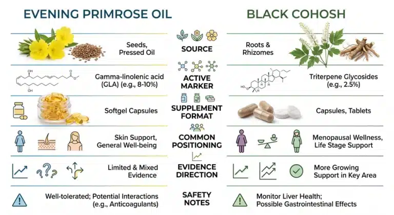 Evening primrose oil vs black cohosh comparison chart for women’s wellness supplemen