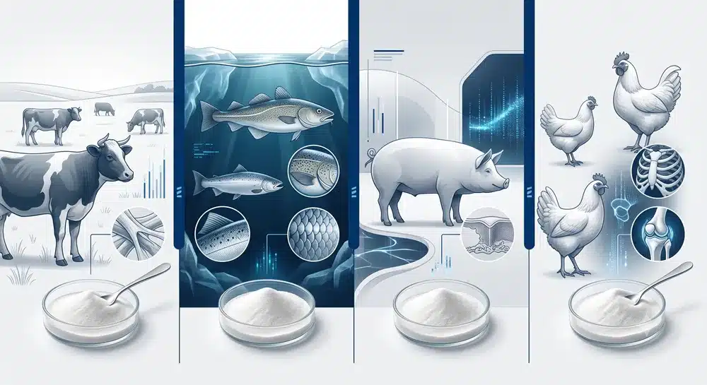 Bovine marine porcine and poultry sources of collagen peptides
