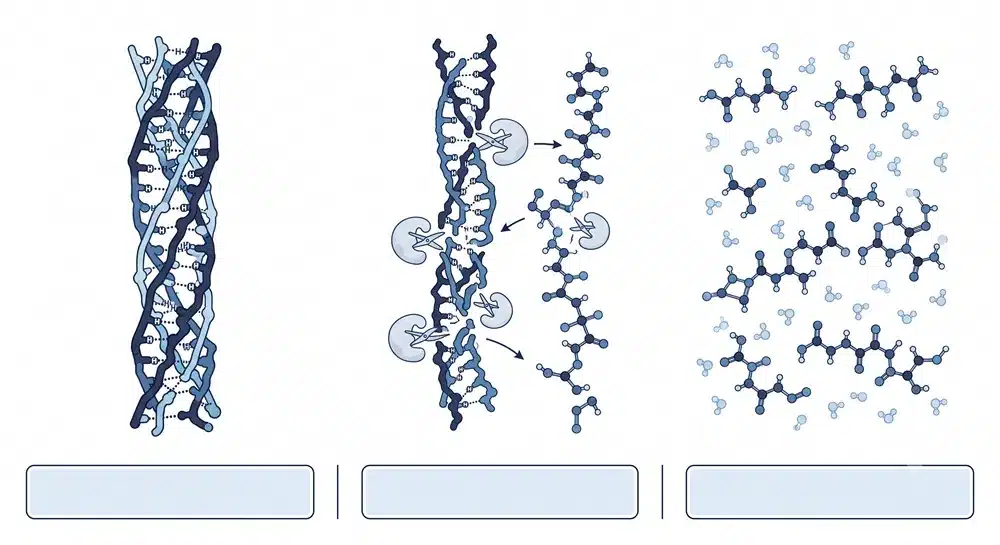 How collagen is hydrolyzed into shorter collagen peptide chains